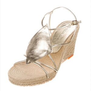 Tory Burch Metallic Gold Wedge Espadrille Sandals size 7.5